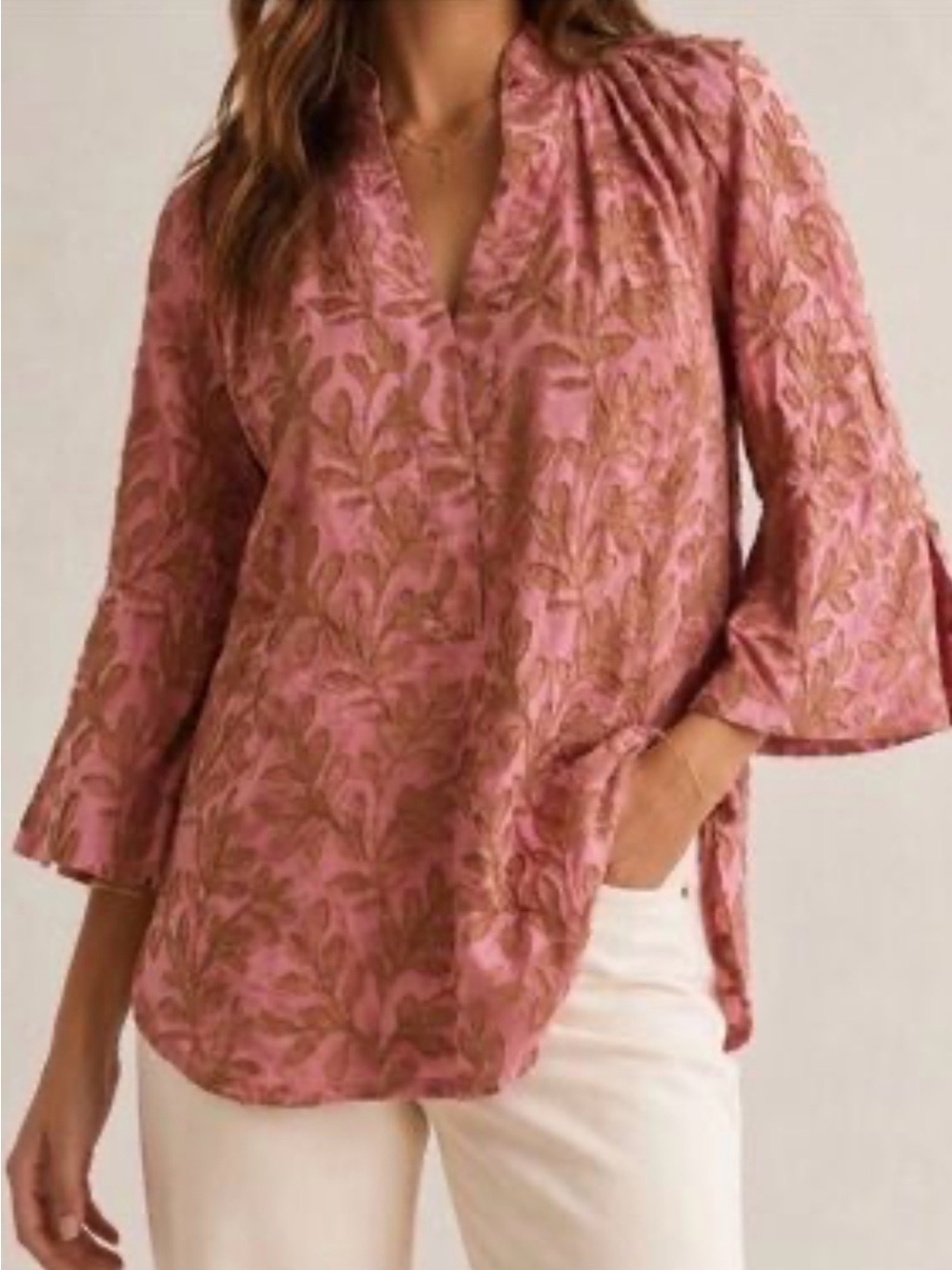 Anthropologie Pink Embroidered Floral Popover Peasant Blouse Boho Cottagecore